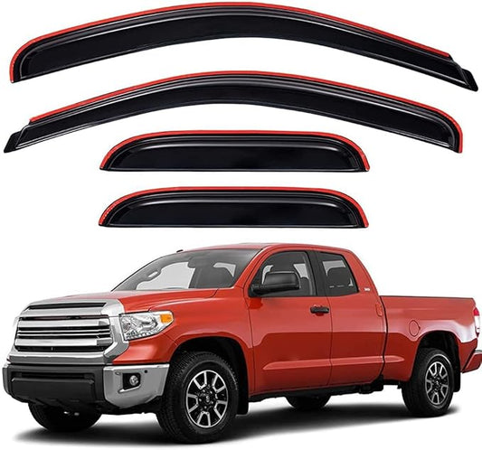 Lightronic Extra Durable Clip-on in-Channel Auto Vent Window Visor, Fits 2007-2021 Toyota Tundra, Double Cab, UV Protection Rain Guard, Original Wind Deflector, No-Drill Install, Dark Smoke, 4-Pcs
