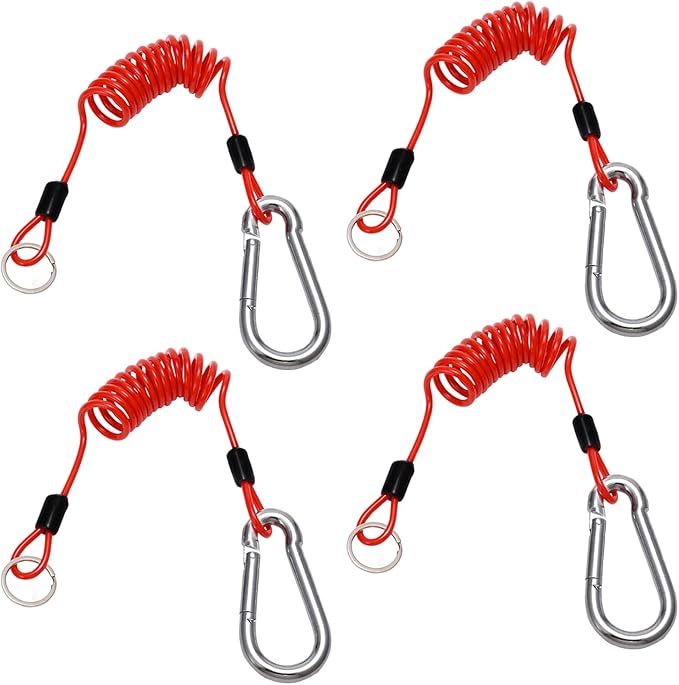 FizLig 4ft Breakaway Trailer Cable 4 Pack - Coiled Spring Wire, Emergency Brake Safety Cable for RV Camper 5th Wheel Trailer Towing Accessories