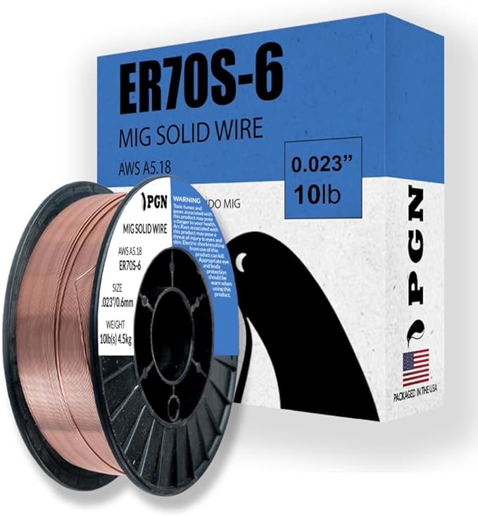 PGN Solid MIG Welding Wire - ER70S-6 .023 Inch - 10 Pound Spool - Mild Steel MIG Wire with Low Splatter and High Levels of Deoxidizers - for All Position Gas Welding