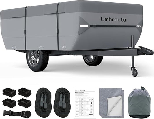 Umbrauto Pop Up Camper Cover Fits 19-20ft, 7 Layers Top Tent Trailer Cover Waterproof Extra Thick Polypropylene Breathable Ripstop Pop Up Folding RV Cover Trailers