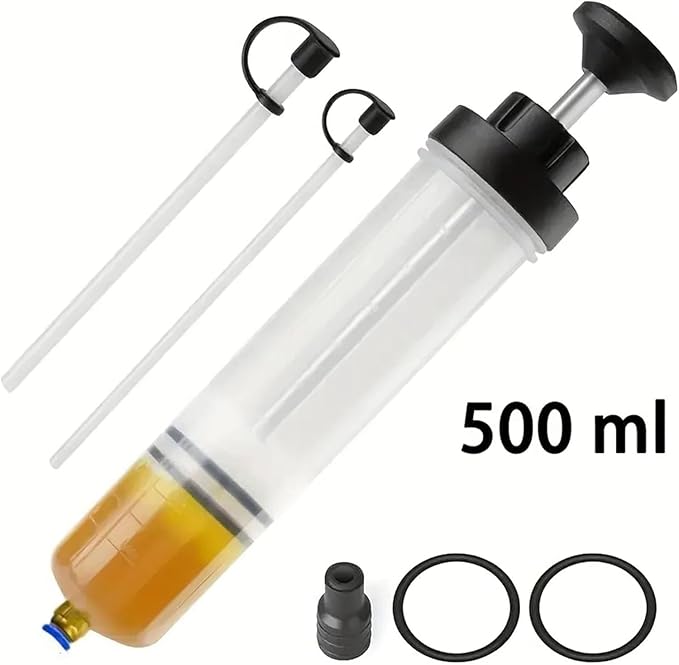 500ML Automotive Fluid Extractor Pump, Oil Change Syringe with Transparent Hose for Power Steering, Transmission, Gear Oil & Brake Fluid Changes