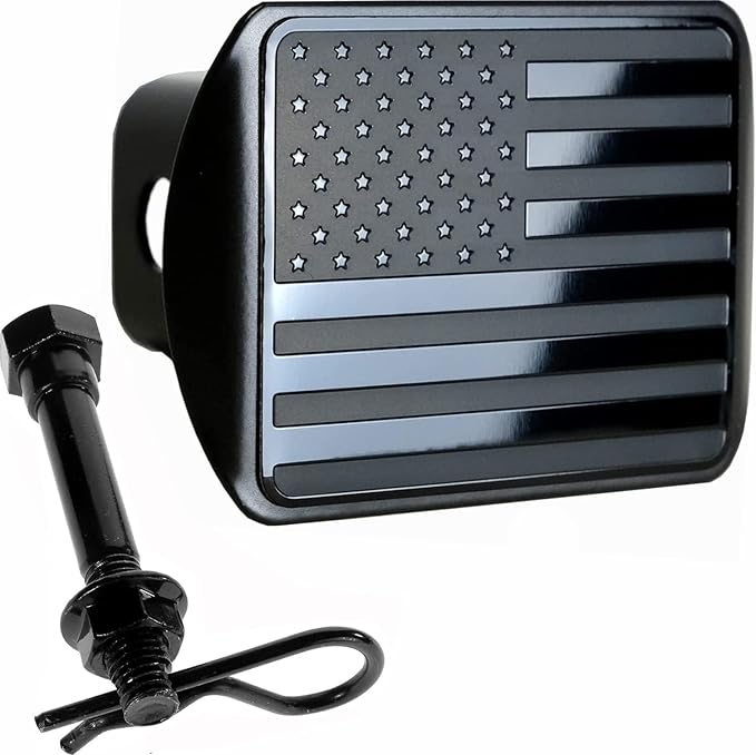 eVerHITCH USA Stainless Steel Flag Emblem Metal Hitch Cover with Pin Bolt (Fits 2" Receivers, Black)