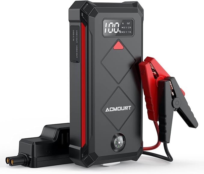 Acmount P100 Car Jump Starter, 5000A Peak Lithium Jump Starter Battery Pack for Up to 10.0L Gas or 8.0L Diesel Engine, Safe 12V Portable Battery Starter Power Pack with LED Screen & LED Light