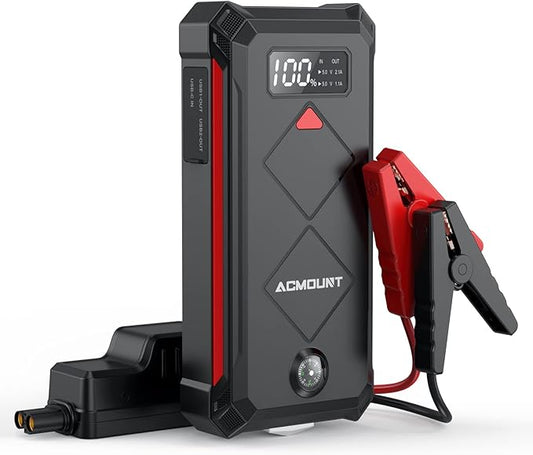 Acmount P100 Car Jump Starter, 5000A Peak Lithium Jump Starter Battery Pack for Up to 10.0L Gas or 8.0L Diesel Engine, Safe 12V Portable Battery Starter Power Pack with LED Screen & LED Light