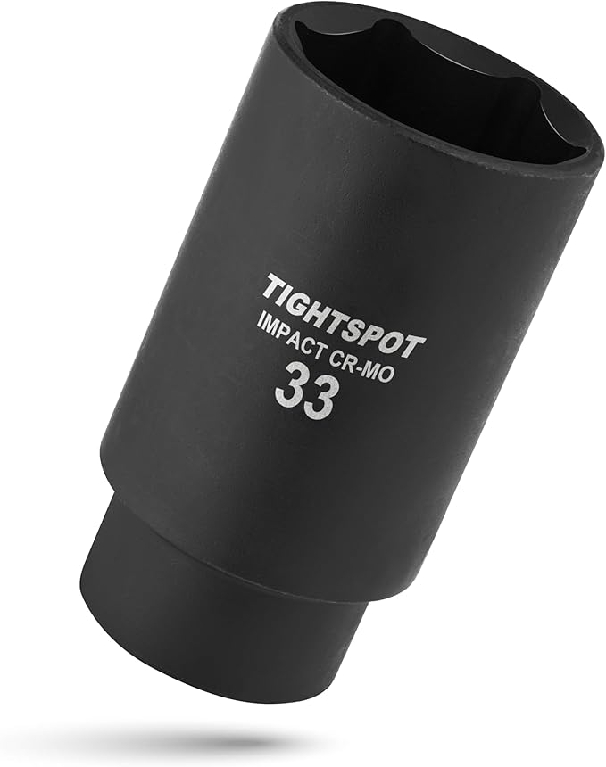 TIGHTSPOT 1/2 Inch Drive - 33 mm Deep Impact Socket with Anti-Rounding 6 Point Design, Heat-Treated CRMO Steel, Metric
