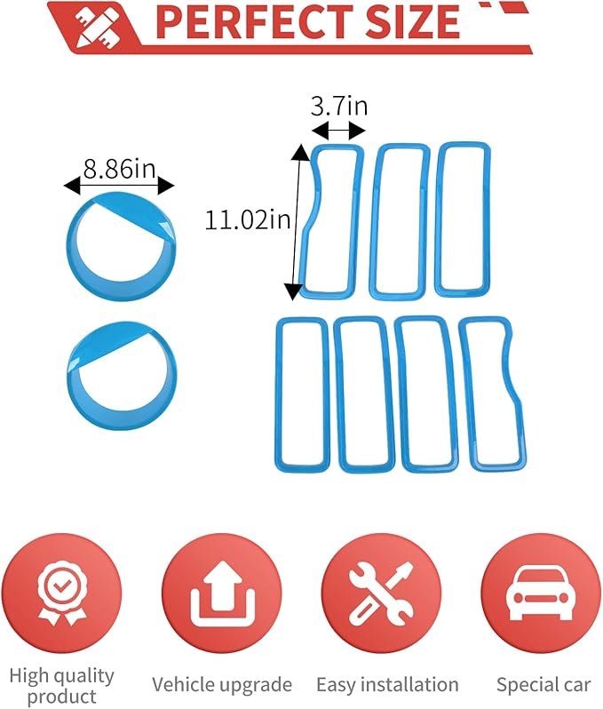 Front Grill Inserts Front Headlight Cover Kit fit for Jeep Wrangler JL JLU Gladiator JT 2024+ Exterior Accessories,Light Blue