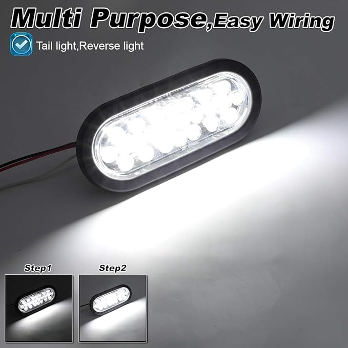 6 Inch Oval White 24 LED Bright Clearance Lights Sealed Side Marker Bulb Tail Reverse Backup Universal Trailer RV Truck Lorry 12v DC (Pack of 2)