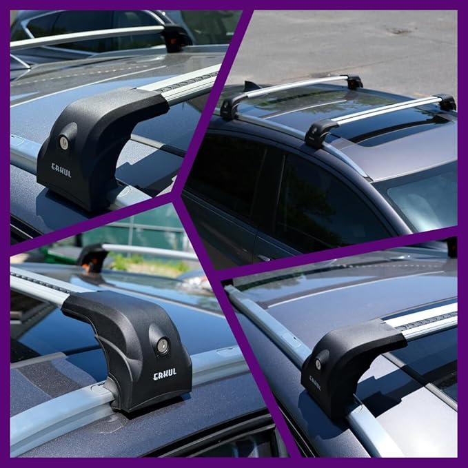 ERKUL Heavy Duty Roof Rack Cross Bars for Volvo XC90 2016-2026 | Upgraded 220 lbs Aero Aluminum Crossbars with Smart Clamp System | Compatible with Flush Rails - Silver