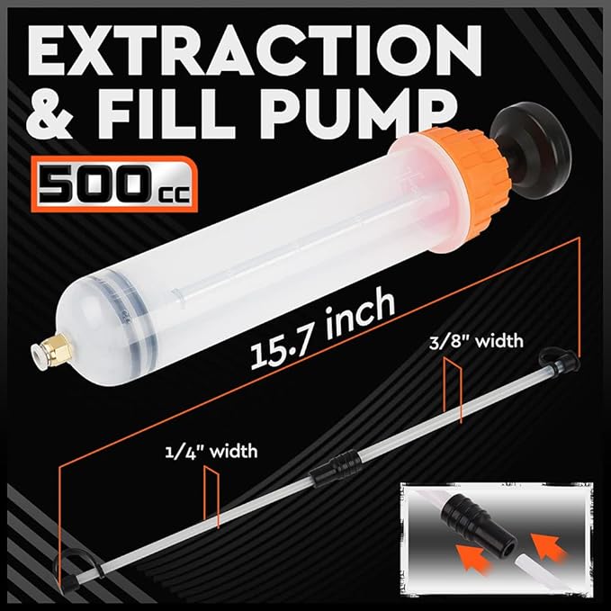 HORUSDY 500CC Fluid Extractor Automotive, Oil Extractor/Oil Syringe, Fluid Syringe Pump Manual Suction Vacuum Fuel Car Transfer