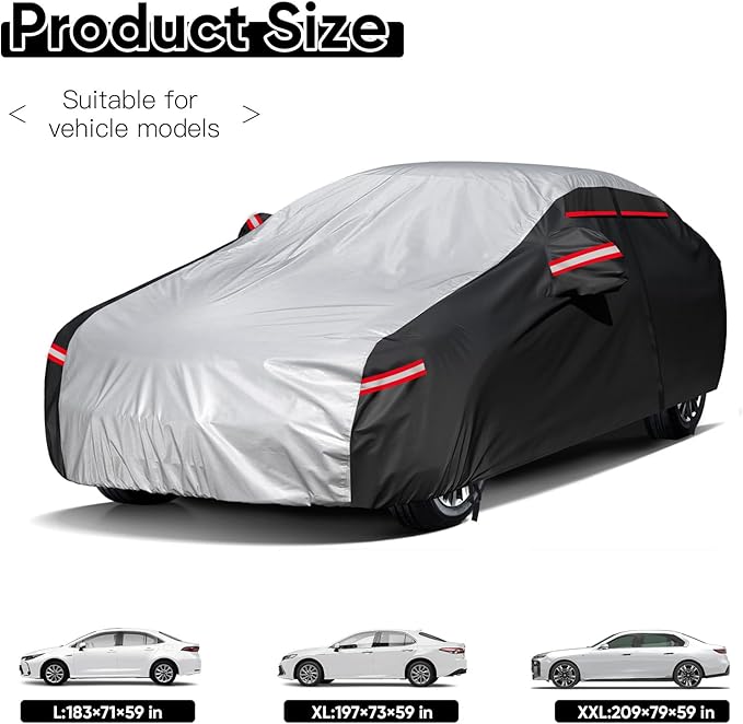 Neverland Car Cover - Car Cover Waterproof All Weather Snowproof UV Protection Windproof Full Car Covers with Side Door Zipper,Reflective Strips,Storage Bag Full Exterior Covers