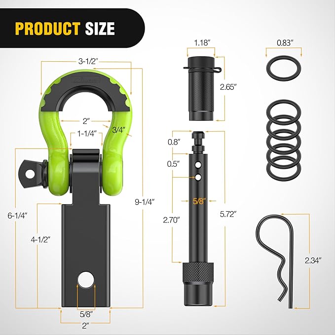 Nilight Anti-Theft Shackle Hitch Receiver 2Inch 45000 LBs Breaking Strength 3/4" Anti-Theft D Ring Shackle 5/8" Trailer Hitch Lock Pin Heavy Duty Solid Towing Kit for Trucks Off Road(Green&Black)