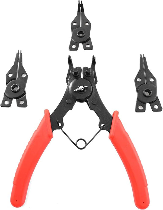 Snap Ring Pliers TAODAN 1Set 4 In 1 C Clips Removal Retaining Set for Automotive and Engine Repair, Interchangeable Jaw Head 45 90 and 180 Degree Angled Jaws, AC Compressor Clutch Holding Tool