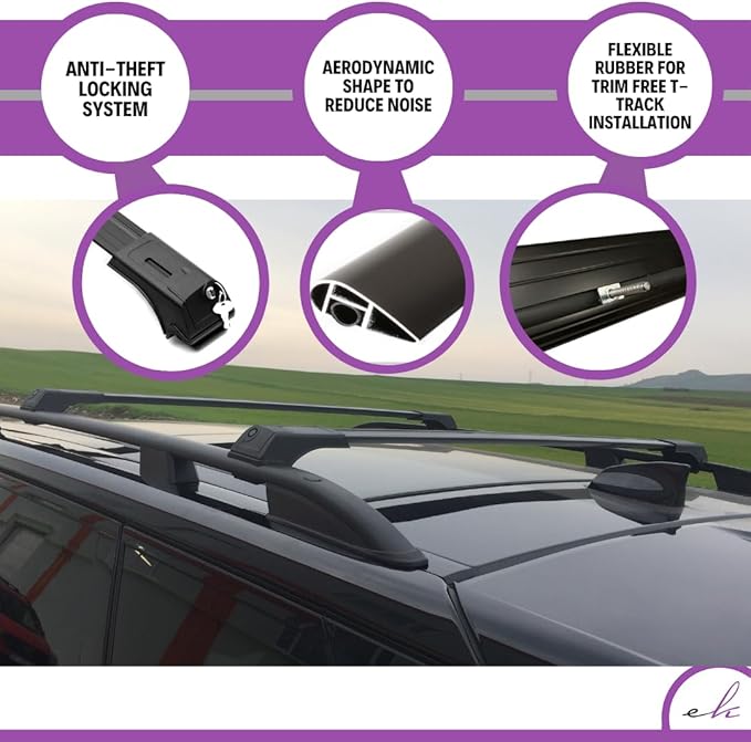 ERKUL Roof Rack Cross Bars for VW Volkswagen Taos 2022-2026 | Aluminum Crossbars with Anti-Theft Lock for Rooftop | Compatible with Raised Rails - Black