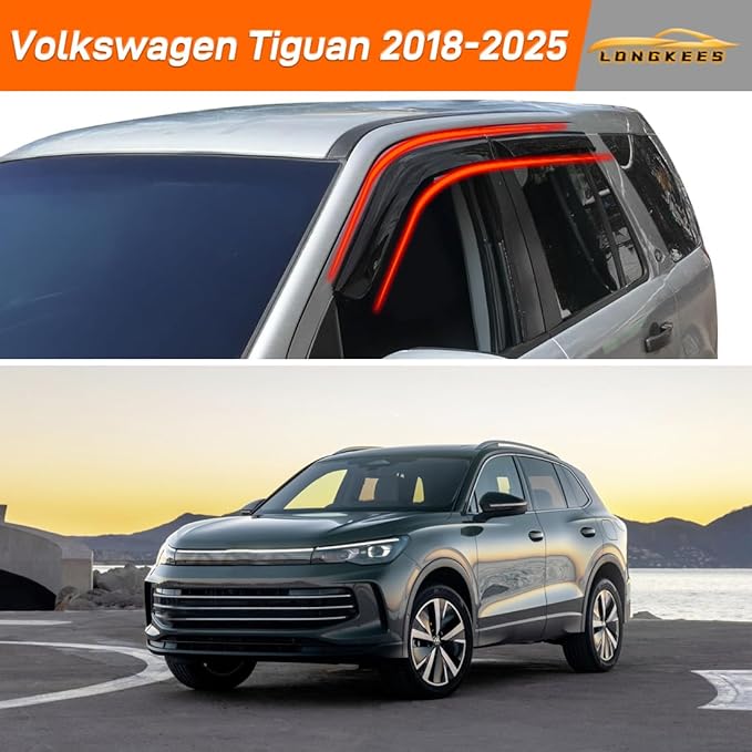 in-Channel Window Visors Rain Guards FIT Volkswagen Tiguan 2018-2025 (2018-2025) – 4-Piece in-Channel Dark-Smoke Polycarbonate Vent Deflectors