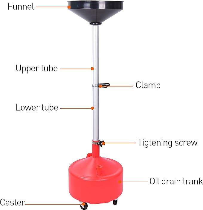 Aain 8 Gallon Industrial Fluid Drain Tank,Portable Waste Oil Drain with Wheels and Adjustable Funnel Height. Red.