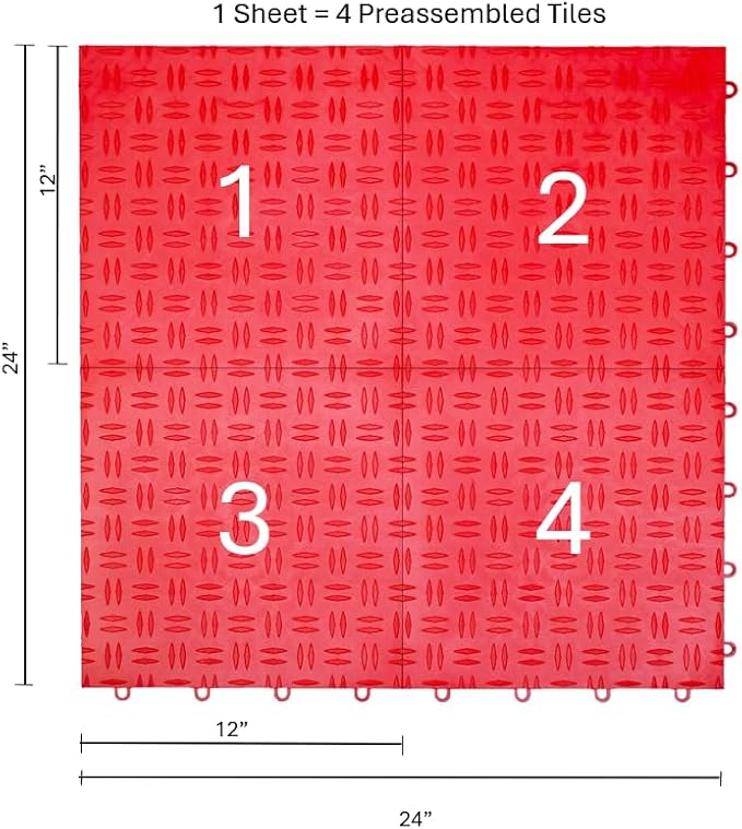 Big Floors GarageTrac Diamond, Interlocking Non-Slip Garage Flooring Tile, Durable, Modular, Heavy-Duty Copolymer, Easy Install (Red, 48 Pack of 12 x 12" Tiles)