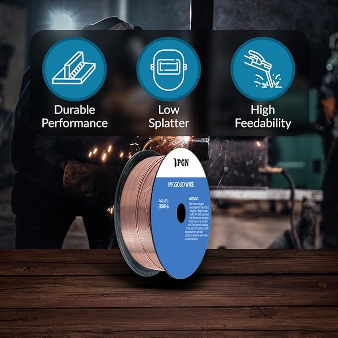 PGN Solid MIG Welding Wire - ER70S-6 .023 Inch - 2 Pound Spool - Mild Steel MIG Wire with Low Splatter and High Levels of Deoxidizers - For All Position Gas Welding