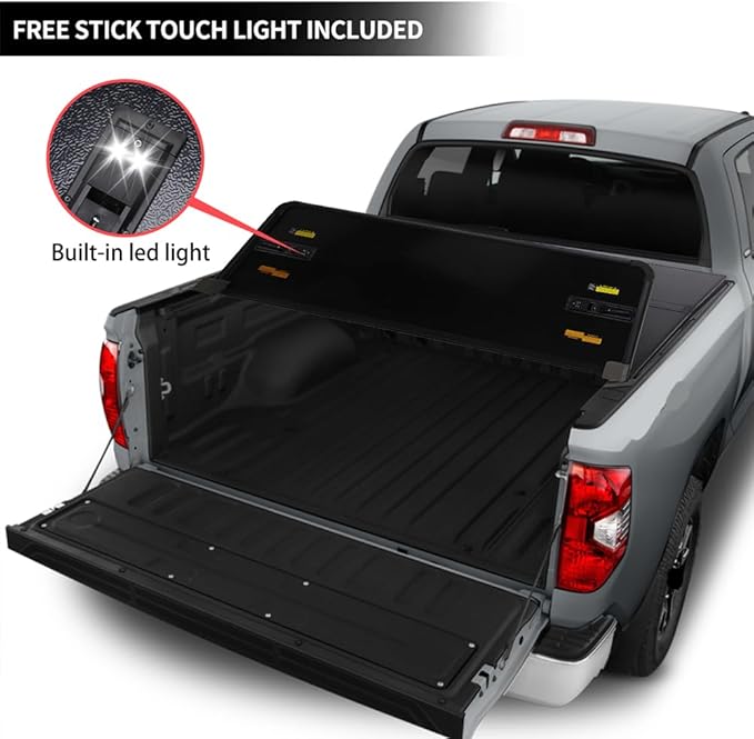 CAREONLINE New Black Hard Tri Fold Style Truck 5 Ft Bed Tonneau Cover W/LED Light Fits for 2016-2024 to-yo-ta Tacoma（OL-KR1009250321）