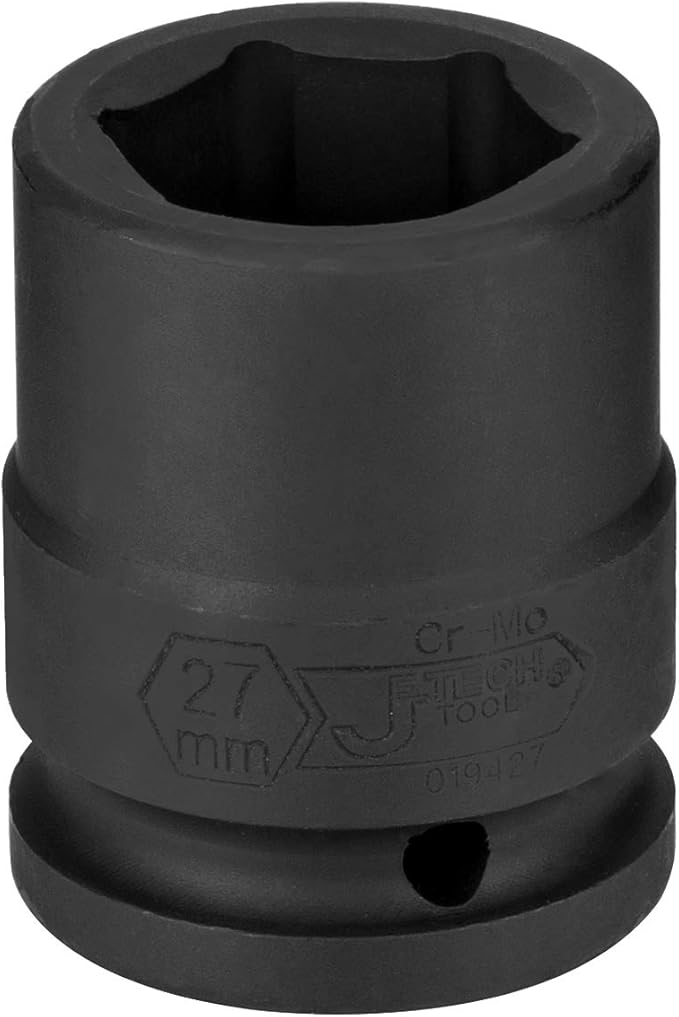 Jetech 3/4 Inch Drive 27mm Standard Impact Socket, Made with Chrome Molybdenum Alloy Steel, Heat Treated, 6-Point Design, Metric