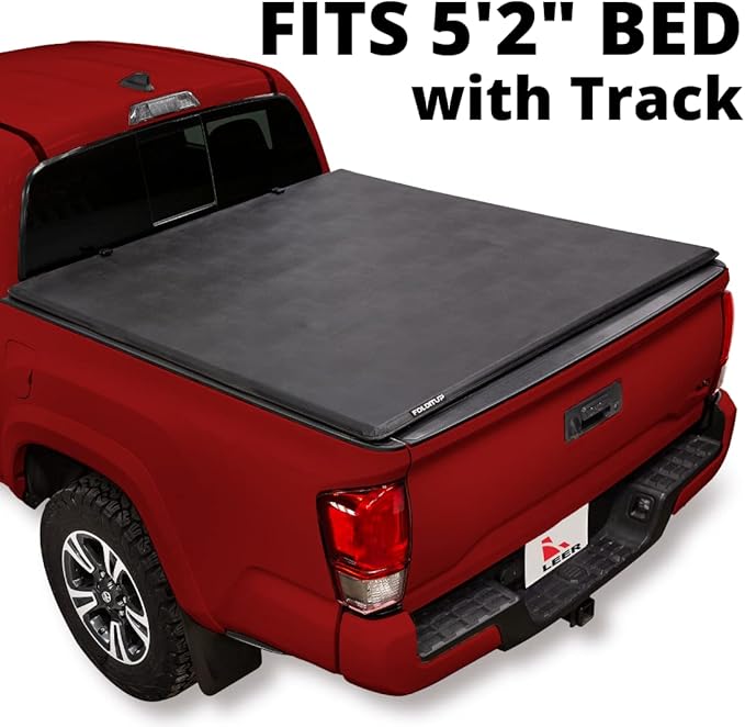 LEER FOLDITUP Toyota Tacoma Tonneau Cover | Fits Toyota Tacoma with 5’2” Bed w/Track (2016-2023) | Does Not Fit Trail Edition | Easy Install Soft Tri-Fold Truck Bed Tonneau Cover | 4F286