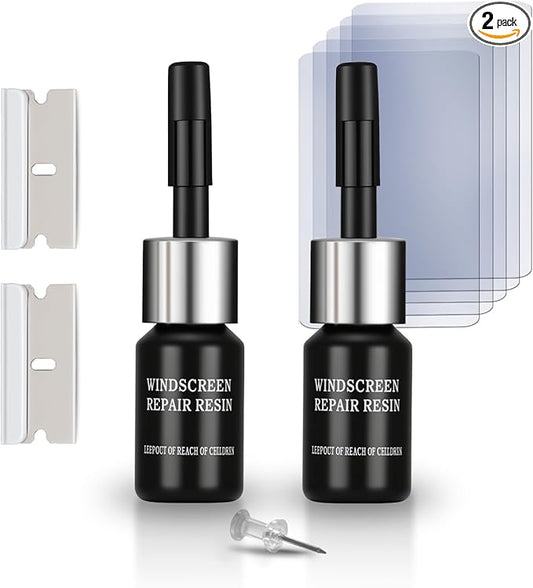 Car Windshield Crack Repair Kit,2Pcs Cracked Windshield Repair Kit, Rock Chip Repair Kit Windshield Chip Repair Kit Quick Fix for Chips, Cracks, Star-Shaped (Black, 2pcs)