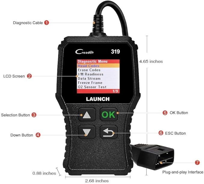 Launch OBD2 Scanner CR319 Check Engine Code Reader with Full OBD2 Functions