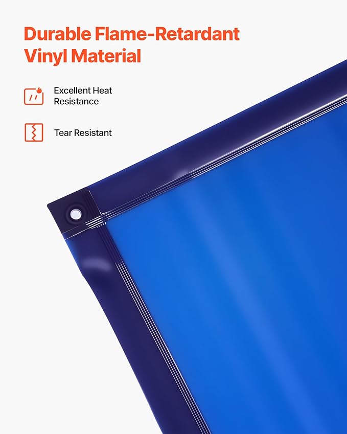 VEVOR Welding Screen with Frame, 6 x 6 FT Welding Curtain Screen, Flame-Resistant Vinyl Safety Protection Screens with Lockable Swivel Wheels & 6-Level UV Protection for Workshop/Industrial Use, Blue