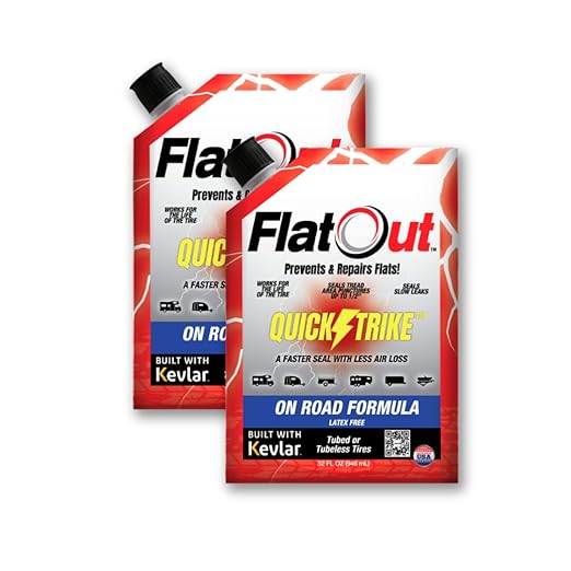 FlatOut QuickStrike Tire Sealant On Road Formula - Prevent Flat Tires, Seal Leaks, Contains Kevlar, 32-Ounce Bag, 2-Pack