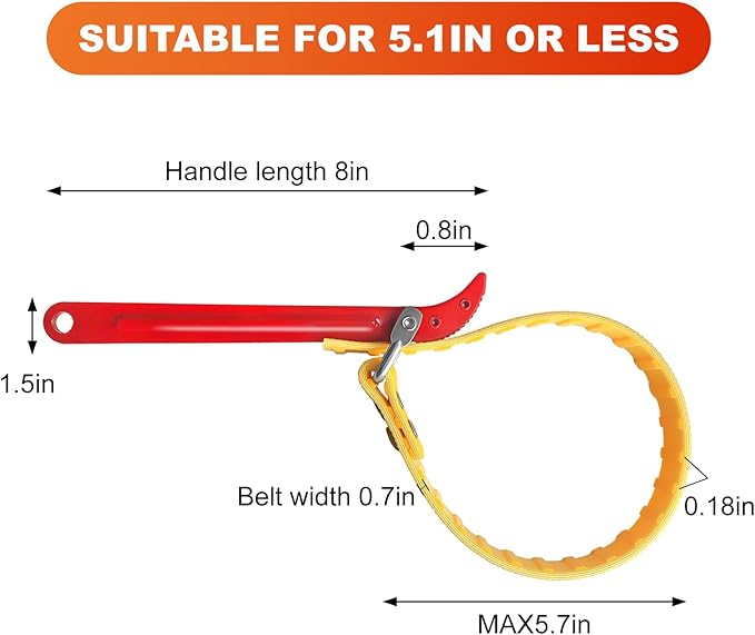 An 8-inch Steel Handle Adjustable Strap Wrench, Suitable for Replacing Water Filters, PVC Pipe Joints, Oil Filters, And Swimming Pool Connections