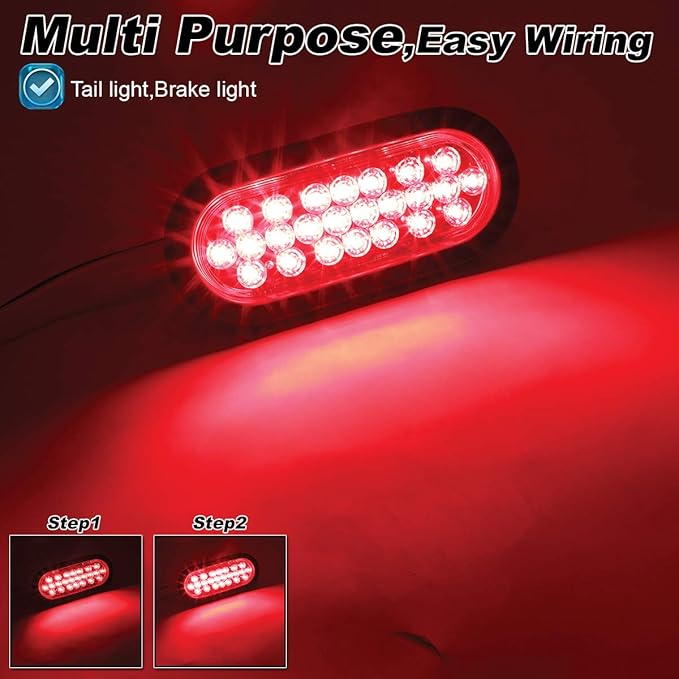 6 Inch Oval Clear Lens Red 24 LED Stop Brake Signal Lights Clearance Lamp Universal for Trailer Truck Pickup Mack Flatbed Tail Marker Bulbs 12v DC (2 Pcs)
