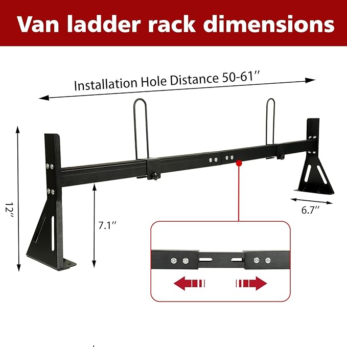 hightall Van Ladder Rack,Adjustable Length 50-61" Van Roof Rack with Cargo Stoppers,Compatible with Ford Transit150/250/350