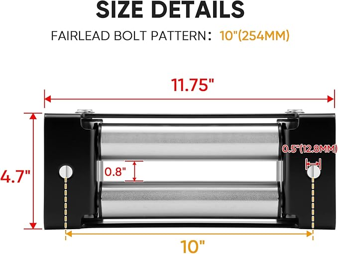 WeiSen 10" Winch Roller Fairlead Cable Guide fit ATV UTV 8000-17500 LBS Winches