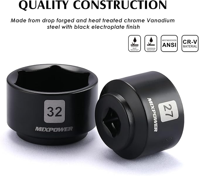 MIXPOWER 7 Pieces 3/8" Drive Low Profile Oil Filter Socket Set, 24mm, 25mm, 27mm, 28mm, 29mm, 32mm, 36mm, Oil Filter Cap Remover and Installer Tool Set