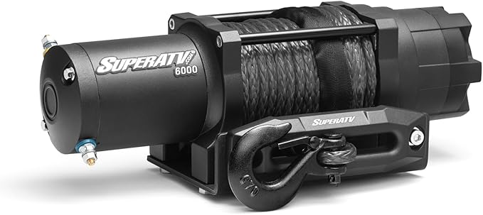 SuperATV Black Ops 6000 LB Winch Kit For UTV/ATV | Includes 50' Synthetic Rope | Permanent Magnet DC 12V, 1.9 HP Motor And More