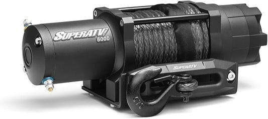 SuperATV Black Ops 6000 LB Winch Kit For UTV/ATV | Includes 50' Synthetic Rope | Permanent Magnet DC 12V, 1.9 HP Motor And More
