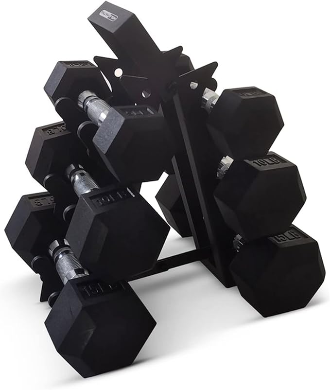 HolaHatha Hexagonal Dumbbell Free Hand Weight Set w/Rack