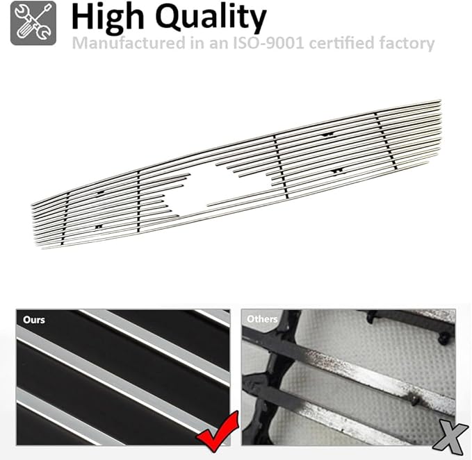 Chrome Main Upper Lower Bumper Grille Fits 2010-2012 Ford Mustang V6 Bolt Style Aluminum Grill Insert for Mustang V6 2010 2011 2012 (Main Upper)