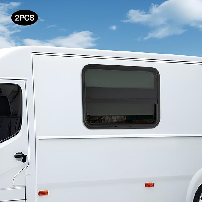 2PCs RV Window, Teardrop Horizontal Slide Black RV Window, Vertical Sliding RV Window 30" W x 20" H Horizontal Sliding Window Camper Trailer Window Horizontal Sliding Replacement Glass W/Trim Ring
