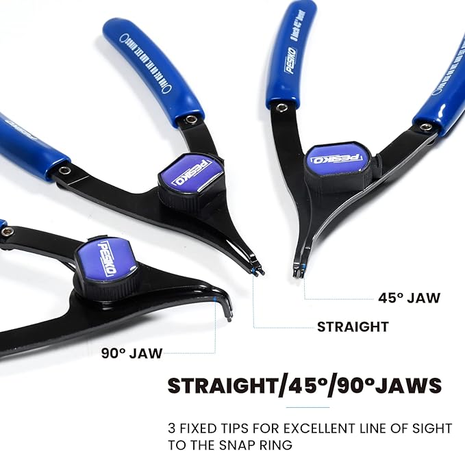 12-Piece Snap Ring Pliers Set Heavy Duty, Internal External Convertible Fixed Tip Snap Ring Pliers 0.038in 0.047in 0.070in 0.090in