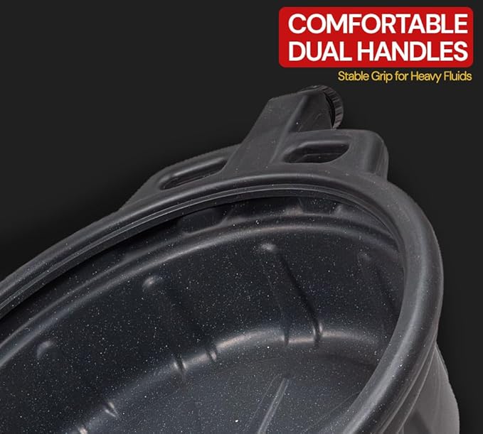 Mytee Products Automotive Oil Drain Pan - Black Plastic Anti Splash, Motor Large Oil Drip Catcher Pan for Changing Oil, Spill-Proof Design - 4.25-Gallon