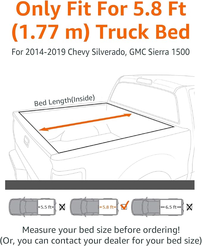 Amazon Basics Soft Roll Up 5.8 feet Truck Bed Tonneau Cover for 2014-2019 Chevy Silverado, GMC Sierra 1500, Fleetside