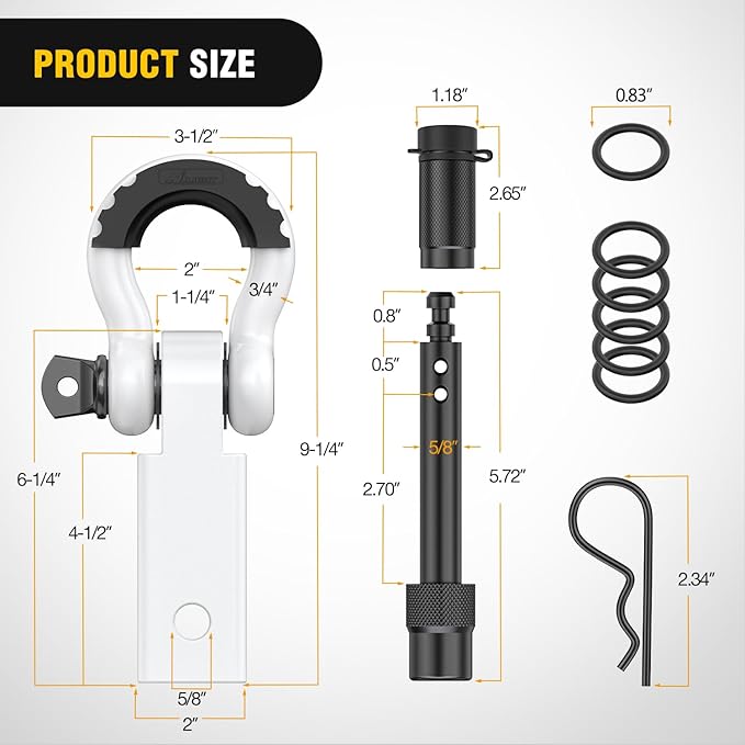 Nilight Anti-Theft Shackle Hitch Receiver 2Inch 45000 LBs Breaking Strength 3/4" Anti-Theft D Ring Shackle 5/8" Trailer Hitch Lock Pin Heavy Duty Solid Towing Kit for Trucks Off Road (White)