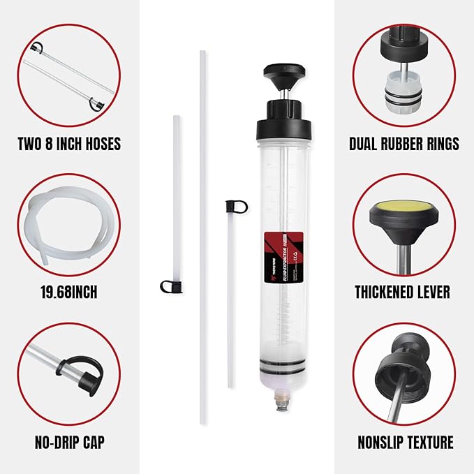 Thorstone 500cc Automotive Fluid Extractor Pump, Manual Oil Change Syringe with 50cm Rubber Hose & 2pcs 22cm PVC Suction Tubes