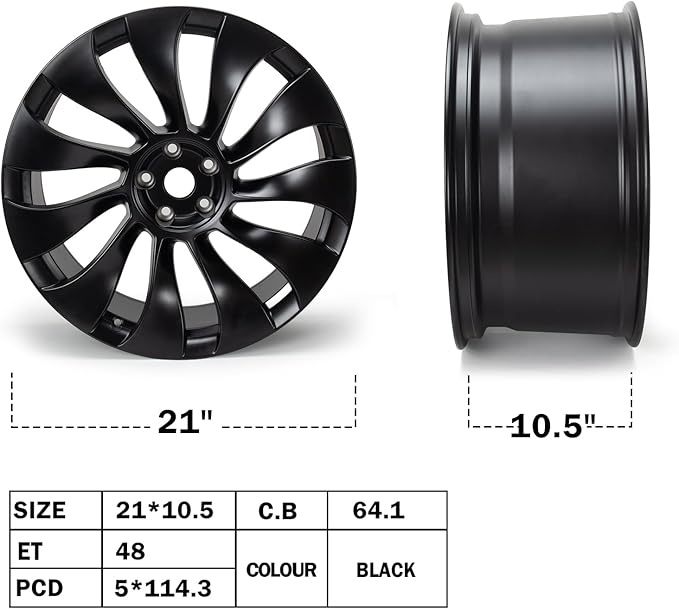 New 21" x 10.5'' Rear Aluminum Alloy Replacement for OE Wheel Rim Compatible with Model Y 2020–2023 (Only Fit for Rear Wheel) Staggered Setup for Performance Models, Set of 4