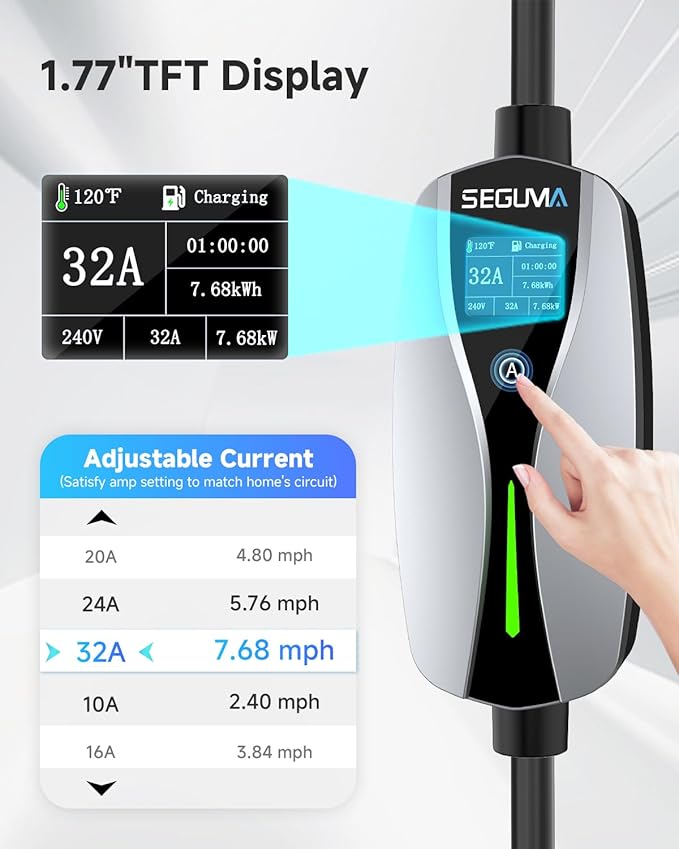EV Charger Level 2 for Tesla(32Amp 240V 7.68kW), NEMA 14-50 Plug NACS EV Chargers, 25FT Adjustable Current Portable Electric Car Charger Compatible with All Nacs