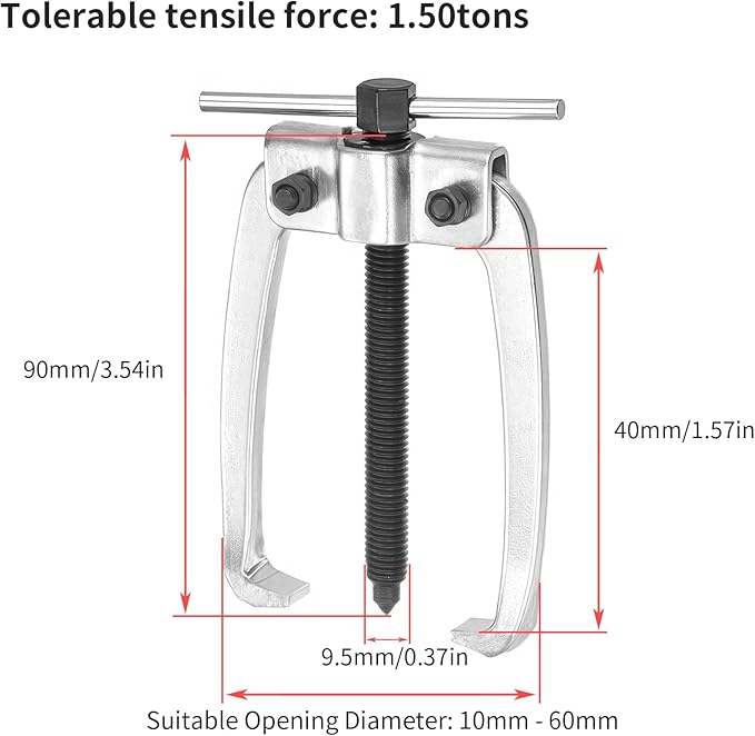 2 Jaw Puller 2.25in/60mm Universal Bearing Gear Pullers Heavy Duty Extractor Tool,High Carbon Steel Puller,Adjuestable Pulley Removal Tool for Bearings/Flywheels/Pulleys Remove