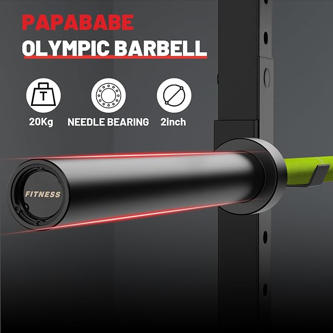 PAPABABE Olympic Barbell, 2-inch 45lb/35lb Weight Bar for Strength Training. 6.5ft/7ft Olympic Bar, 1000lb Plus Capacity, Chrome/Zinc Plating, knurled Grip for Bench Press Deadlift Squat