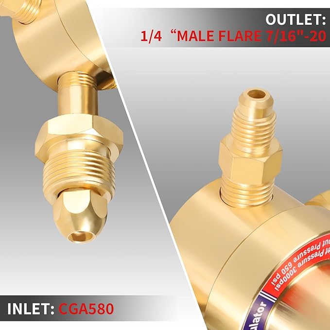 BO WELD Nitrogen Regulator with 0-800 PSI, CGA580 Inlet Connection and 1/4'' Male Flare Outlet Connection Gauges