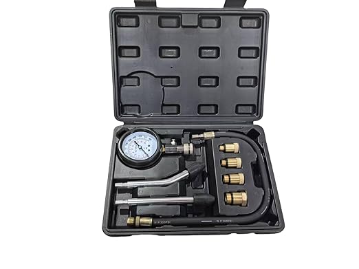 8PCS Compression Tester Kit Professional Petrol Gas Engine Cylinder Pressure Gauge 0-300 PSI Automotive Tool for Motorcycle Car Truck (Black)