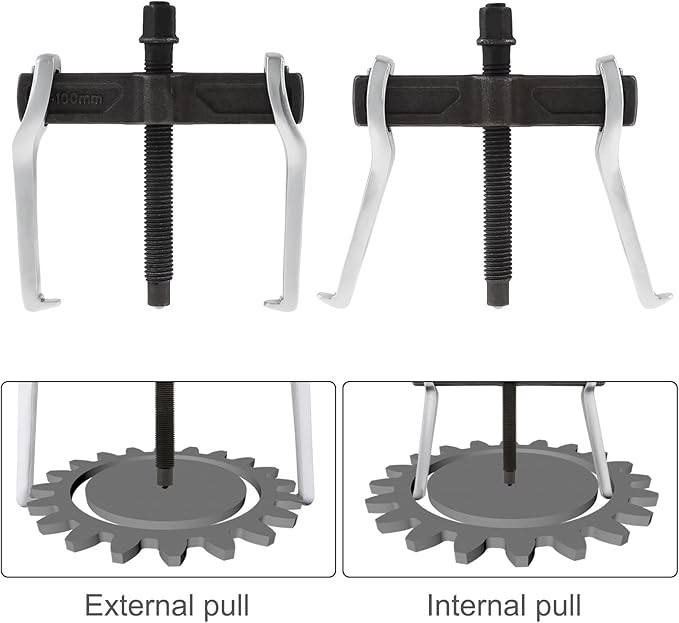 ChgImposs 4 Inch CR-V 2-Jaw Gear Puller, Adjustable Bearing Puller Gears, Reversible Removal Tool for External Internal Pulling, Single Hook Two Claws Puller Tool Separate Lifting Device